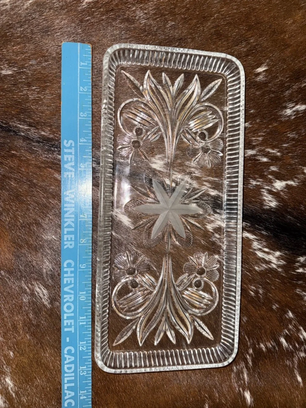 Clear Glass Floral Rectangular Vanity Tray